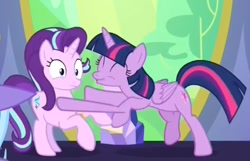 Size: 538x346 | Tagged: safe, imported from derpibooru, screencap, starlight glimmer, twilight sparkle, alicorn, pony, unicorn, celestial advice, season 7, animation error, duo, duo female, female, great moments in animation, twilight sparkle (alicorn)