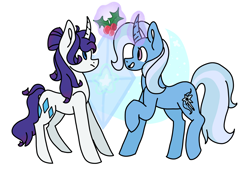 Size: 2700x2100 | Tagged: safe, artist:arrow-bow, imported from derpibooru, rarity, trixie, pony, unicorn, alternate hairstyle, cutie mark, female, holly, lesbian, mare, rarixie, shipping, simple background, white background