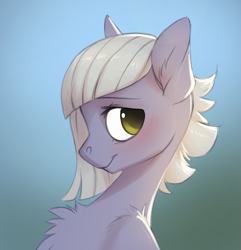 Size: 1245x1290 | Tagged: safe, artist:vistamage, imported from derpibooru, limestone pie, earth pony, pony, blushing, bust, cute, female, gradient background, limabetes, mare, portrait, smiling