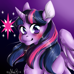 Size: 600x600 | Tagged: safe, artist:mysticcoral, imported from derpibooru, twilight sparkle, alicorn, pony, blushing, female, solo, twilight sparkle (alicorn)