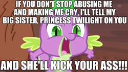 Size: 1280x720 | Tagged: safe, edit, edited screencap, editor:useraccount, imported from derpibooru, screencap, spike, twilight sparkle, alicorn, dragon quest, abuse, angry, excessive exclamation marks, female, image macro, meme, op is a duck, shitposting, solo, spike justice warriors, spikeabuse, spikelove, twilight sparkle (alicorn), vulgar, wat, yelling