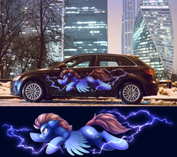 Size: 1647x1456 | Tagged: safe, artist:dragonataxia, imported from derpibooru, lightning dust, pegasus, pony, audi, audi a3, car, decal, irl, itasha, moscow, photo, solo