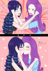 Size: 3000x4500 | Tagged: safe, artist:marie-tea-chan, imported from derpibooru, coloratura, rarity, human, equestria girls, anime, catfight, cute, female, fight, hair, implied lesbian, implied rarajack, implied rarijack, implied shipping, kissing, lesbian, love triangle, rarararara, rarijack vs rarajack, shipping