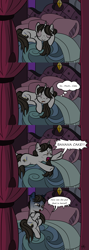 Size: 2893x8156 | Tagged: safe, artist:pony4koma, imported from derpibooru, raven, banana, bed, cake, canterlot, disgusted, food, implied princess celestia, nightmare, screaming, sleeping