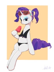 Size: 768x1024 | Tagged: safe, artist:kagitsuki, imported from derpibooru, rarity, pony, unicorn, female, food, glasses, ice cream, mare, simple background, solo