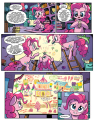 Size: 768x1024 | Tagged: safe, artist:pencils, idw, imported from derpibooru, pinkie pie, earth pony, pony, spoiler:comic, spoiler:comic69, butt, comic, female, mare, official comic, party cave, plot, preview, solo, speech bubble