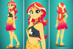 Size: 6144x4096 | Tagged: safe, artist:silverhd2, imported from derpibooru, sunset shimmer, equestria girls, equestria girls series, 3d, absurd resolution, away from viewer, belly button, cel shading, clothes, craft, feet, female, flip-flops, looking at you, midriff, sandals, sculpture, solo, swimsuit