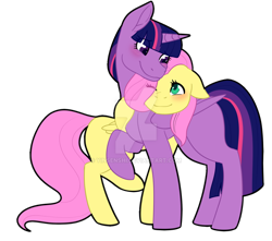 Size: 1024x906 | Tagged: safe, artist:yinsenshi, deleted from derpibooru, imported from derpibooru, fluttershy, twilight sparkle, alicorn, pegasus, pony, deviantart watermark, female, lesbian, mare, raised hoof, shipping, simple background, smiling, transparent background, twilight sparkle (alicorn), twishy, watermark