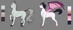 Size: 6877x2800 | Tagged: safe, artist:blackblood-queen, imported from derpibooru, oc, oc only, oc:ruben bates, oc:vienna bates, bat pony, earth pony, pony, bat pony oc, fangs, female, husband and wife, male, mare, reference sheet, simple background, stallion