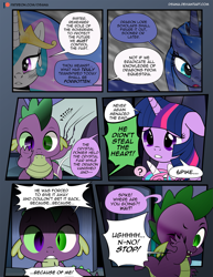 Size: 1275x1650 | Tagged: safe, artist:dsana, imported from derpibooru, princess celestia, princess flurry heart, princess luna, spike, twilight sparkle, alicorn, dragon, pony, comic:the shadow shard, comic, multicolored eyes, twilight sparkle (alicorn)