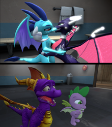 Size: 1278x1455 | Tagged: safe, artist:hedgehogninja94, imported from derpibooru, princess ember, spike, dragon, 3d, cheating, crossover, crossover shipping, cyndember, cynder, dragoness, female, infidelity, kissing, lesbian, lesbian in front of boys, making out, male, shipping, source filmmaker, spyro the dragon, spyro the dragon (series), the legend of spyro, winged spike, wings