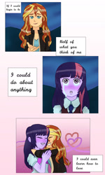 Size: 1024x1707 | Tagged: safe, artist:jin-sayo, imported from derpibooru, sci-twi, sunset shimmer, twilight sparkle, equestria girls, friendship games, blushing, comic, contest entry, crying, cute, eyes closed, female, heart, hug, lesbian, love like you, scene interpretation, scitwishimmer, shimmerbetes, shipping, steven universe, sunsetsparkle, twiabetes