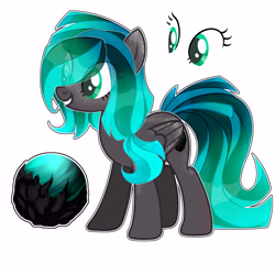 Size: 5819x5800 | Tagged: artist needed, safe, imported from derpibooru, oc, oc only, oc:crystal song, pegasus, pony, absurd resolution, adopted, black coat, eye clipping through hair, female, mare, reference sheet, simple background, smiling, teal eyes, teal hair, white background