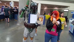 Size: 960x540 | Tagged: safe, imported from derpibooru, sunset shimmer, human, bronycon, bronycon 2018, boba fatass, boba fett, clothes, cosplay, costume, irl, irl human, photo, star wars