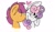Size: 1024x600 | Tagged: safe, artist:colorfulwonders, imported from derpibooru, scootaloo, sweetie belle, pegasus, pony, unicorn, cheek kiss, cute, eyes closed, female, filly, heart, kiss on the cheek, kissing, lesbian, one eye closed, scootabelle, shipping, simple background, smiling, wink