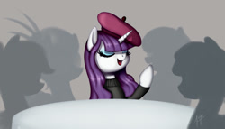 Size: 1000x570 | Tagged: safe, artist:zetamad, imported from derpibooru, rarity, pony, unicorn, beatnik rarity, beret, clothes, female, hat, mare, solo, sweater