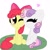 Size: 893x894 | Tagged: safe, artist:lola-rola, imported from derpibooru, apple bloom, sweetie belle, earth pony, pony, unicorn, blushing, cheek kiss, cute, eyes closed, female, filly, grass, heart, kiss on the cheek, kissing, lesbian, one eye closed, shipping, simple background, sitting, smiling, sweetiebloom, wink