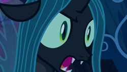 Size: 1280x720 | Tagged: safe, imported from derpibooru, screencap, queen chrysalis, changeling, changeling queen, the mean 6, female, open mouth, solo