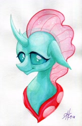 Size: 3237x4970 | Tagged: safe, artist:invalid-david, imported from derpibooru, ocellus, changedling, changeling, bust, female, simple background, solo, traditional art, watercolor painting