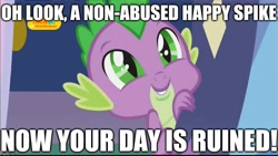 Size: 1024x576 | Tagged: safe, edit, edited screencap, editor:useraccount, imported from derpibooru, screencap, spike, dragon, father knows beast, season 8, spoiler:s08, abuse, caption, cute, funny, go to sleep garble, image macro, male, meme, op is a spike hater, shitposting, solo, spikabetes, spikeabuse, spikelove, spikeposting, text, truth, your day is ruined