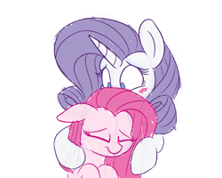 Size: 1500x1200 | Tagged: safe, artist:heir-of-rick, imported from derpibooru, pinkie pie, rarity, pony, blushing, colored sketch, comforting, eyes closed, female, hug, lesbian, mare, pinkamena diane pie, raripie, shipping, simple background, sketch, white background