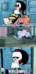 Size: 480x990 | Tagged: safe, imported from derpibooru, screencap, silverstream, classical hippogriff, hippogriff, human, school daze, bone, cartoon network, castle of the royal pony sisters, comic, grim reaper, image macro, imgflip, meme, screencap comic, skeleton, stairs, that hippogriff sure does love stairs, the grim adventures of billy and mandy