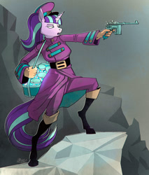 Size: 1020x1200 | Tagged: safe, artist:ursa, imported from derpibooru, starlight glimmer, anthro, unguligrade anthro, the cutie map, boots, clothes, coat, commissar, female, gloves, gun, hat, mane six cutie marks, mauser c96, s5 starlight, scene interpretation, shoes, solo, starlight himmler, uniform, weapon