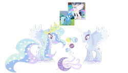 Size: 1024x590 | Tagged: safe, artist:blueberrymuffin02, imported from derpibooru, princess celestia, trixie, oc, alicorn, pony, unicorn, alicorn oc, crack ship offspring, ethereal mane, female, lesbian, magical lesbian spawn, mare, next generation, offspring, parents:trixlestia, shipping, simple background, starry mane, transparent background, trixlestia