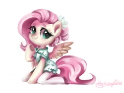 Size: 1024x768 | Tagged: safe, artist:colorfulcolor233, artist:oofycolorful, imported from derpibooru, fluttershy, pegasus, pony, cheongsam, clothes, cute, female, looking at you, mare, shyabetes, simple background, solo, white background