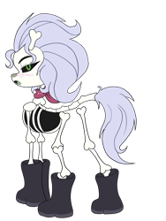 Size: 3024x4032 | Tagged: safe, artist:larrykitty, artist:php156, imported from derpibooru, skellinore, pony, skeleton pony, the break up breakdown, blushing, bone, boots, female, kerchief, looking at you, looking back, looking back at you, mare, open mouth, plot, shoes, simple background, skeleton, solo, transparent background