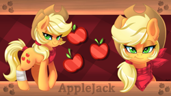 Size: 3840x2160 | Tagged: safe, artist:ciderpunk, imported from derpibooru, applejack, bandage, bandana, bust, smiling, smirk, wallpaper