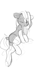 Size: 934x1920 | Tagged: safe, artist:dimfann, imported from derpibooru, oc, oc only, pony, adorasexy, clothes, cute, freckles, grayscale, looking over shoulder, monochrome, pinup, sexy, socks, solo