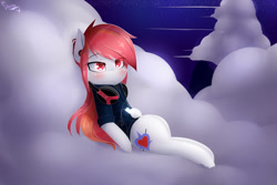 Size: 1800x1200 | Tagged: safe, artist:shan3ng, imported from derpibooru, oc, oc only, oc:fire lynk, pegasus, pony, clothes, cloud, female, headphones, hoodie, mare, night, solo