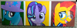 Size: 1024x374 | Tagged: safe, artist:kittychanann, imported from derpibooru, starlight glimmer, sunburst, trixie, pony, unicorn, traditional art