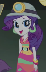 Size: 334x530 | Tagged: safe, imported from derpibooru, screencap, rarity, equestria girls, equestria girls series, happily ever after party, beautiful, clothes, costume, cropped, cute, ear piercing, earring, helmet, jewelry, mining helmet, piercing, raribetes, selfie soot, smiling