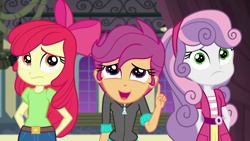 Size: 1280x720 | Tagged: safe, imported from derpibooru, screencap, apple bloom, scootaloo, sweetie belle, equestria girls, equestria girls series, happily ever after party, adorabloom, apple bloom's bow, bow, canterlot high, cute, cutealoo, cutie mark crusaders, diasweetes, hair bow, happily ever after party: rainbow dash