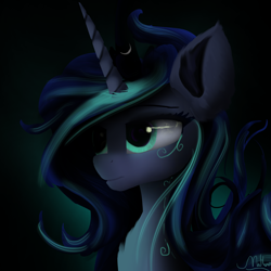 Size: 2000x2000 | Tagged: safe, artist:mahexa, imported from derpibooru, princess luna, alicorn, pony, bust, female, mare, portrait, solo