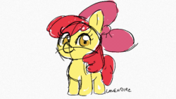 Size: 540x304 | Tagged: safe, artist:lavendire, imported from derpibooru, apple bloom, earth pony, pony, animated, bow, cute, damn, eyes closed, female, filly, foal, frame by frame, hair bow, looking at you, open mouth, simple background, solo, swearing, vulgar, white background