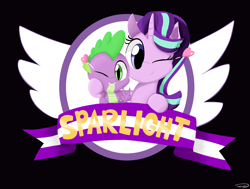 Size: 2775x2099 | Tagged: safe, artist:taurson, imported from derpibooru, spike, starlight glimmer, dragon, pony, unicorn, crossover, female, heart, mare, one eye closed, parody, shipping, smiling, sonic the hedgehog (series), sparlight, straight, wink