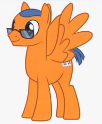 Size: 618x753 | Tagged: safe, imported from derpibooru, trusty splendor, pegasus, pony, school raze, background pony, glasses, illustrious q, male, shaved mane, short tail, simple background, solo, stallion, transparent background