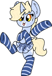 Size: 433x633 | Tagged: safe, artist:nootaz, imported from derpibooru, oc, oc only, oc:nootaz, pony, clothes, cute, miniskirt, nootabetes, ocbetes, simple background, skirt, socks, solo, striped socks, thigh highs, transparent background