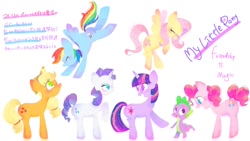 Size: 1024x576 | Tagged: safe, artist:1drfl_world_end, imported from derpibooru, applejack, fluttershy, pinkie pie, rainbow dash, rarity, spike, twilight sparkle, earth pony, pegasus, pony, unicorn, female, male, mane seven, mane six, translated in the comments