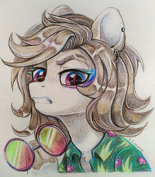 Size: 2160x2465 | Tagged: safe, artist:trickate, imported from derpibooru, oc, oc only, pony, clothes, disgusted, ear piercing, earring, female, jewelry, looking at you, makeup, mare, piercing, shirt, solo, traditional art, underhoof