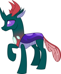 Size: 800x957 | Tagged: safe, artist:nstone53, imported from derpibooru, pharynx, changedling, changeling, to change a changeling, male, prince pharynx, raised hoof, simple background, smiling, solo, transparent background, vector