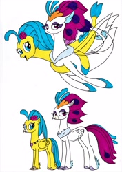 Size: 2465x3489 | Tagged: safe, artist:killerteddybear94, imported from derpibooru, princess skystar, queen novo, classical hippogriff, hippogriff, seapony (g4), my little pony: the movie, duo, female, mother and daughter, open mouth, seashell necklace, smiling, traditional art