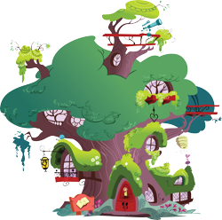 Size: 7230x7162 | Tagged: safe, artist:daafroman, imported from derpibooru, absurd resolution, beehive, building, golden oaks library, house, no pony, ponyville, resource, simple background, transparent background, tree, vector