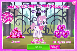 Size: 794x527 | Tagged: safe, imported from derpibooru, raspberry latte, pony, unicorn, the parent map, advertisement, costs real money, female, gameloft, gem, mare, official, solo