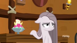Size: 1920x1080 | Tagged: safe, imported from derpibooru, screencap, pinkamena diane pie, pinkie pie, earth pony, pony, yakity-sax, banana, female, floppy ears, food, ice cream, mare, solo