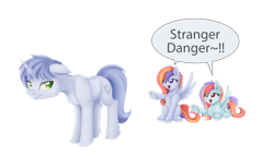 Size: 1024x591 | Tagged: safe, artist:dusthiel, imported from derpibooru, oc, oc only, oc:sunrise stratus, oc:sunset stratus, pointing, simple background, speech bubble, stranger danger, stratus twins, transparent background, twins