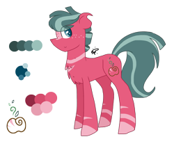 Size: 2148x1808 | Tagged: safe, artist:gallantserver, artist:thepegasisterpony, imported from derpibooru, oc, oc only, oc:watermelon tourmaline, hybrid, zony, chest fluff, color palette, freckles, male, offspring, parent:big macintosh, parent:zecora, parents:macora, simple background, solo, stallion, transparent background